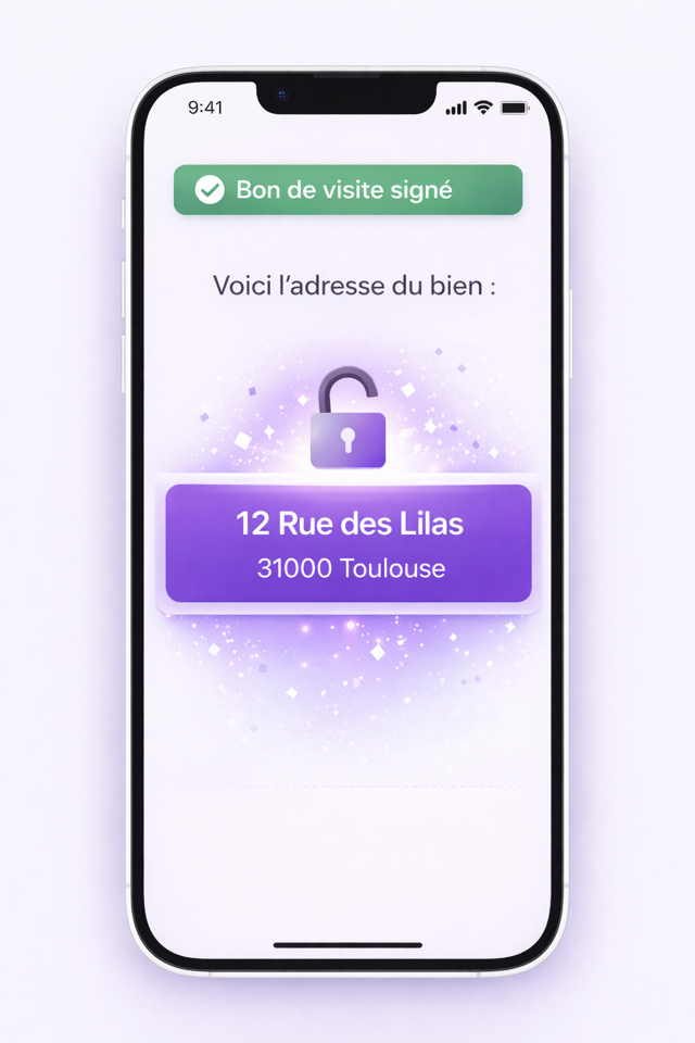 Adresse du bien révélée après signature sur Visito