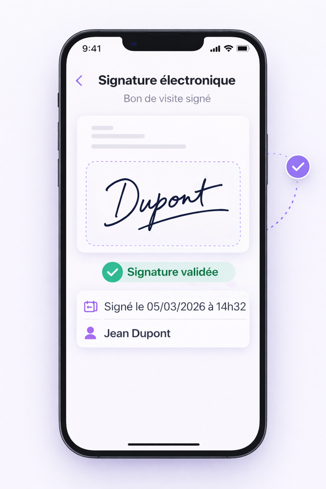 Signature électronique du bon de visite sur mobile