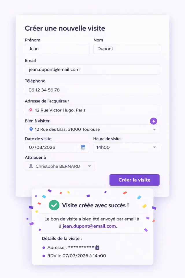 Interface de création d'un bon de visite Visito